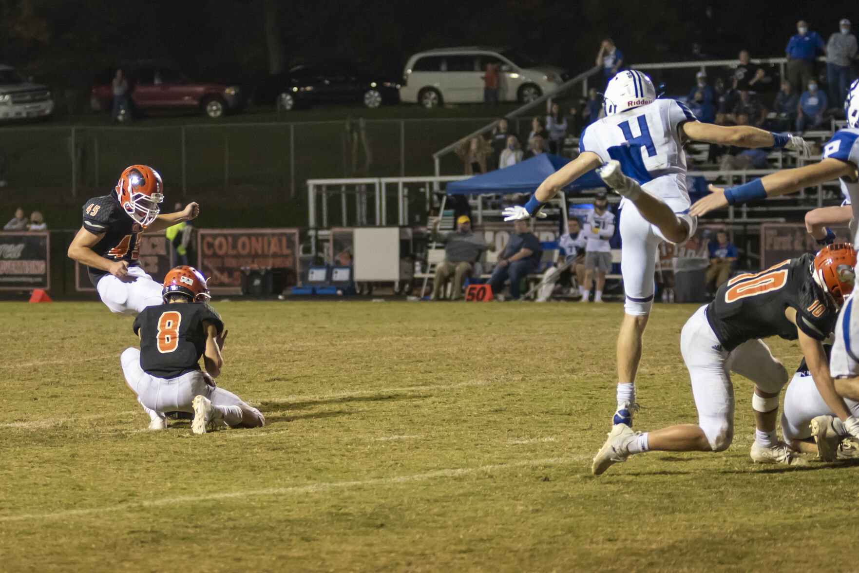 R Peyton Ison kicks the game winner for Raceland.JPG